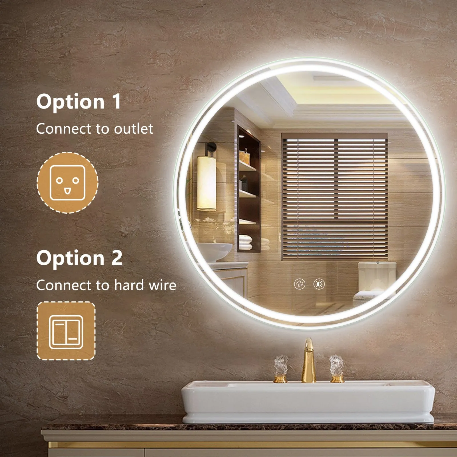 24" Round LED Bathroom Mirror with Dimmable Lighting and Anti-Fog Function