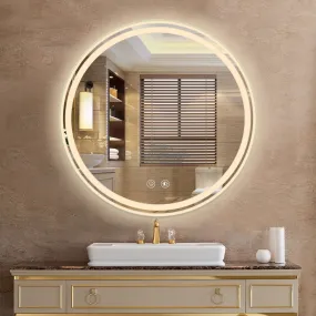 24" Round LED Bathroom Mirror with Dimmable Lighting and Anti-Fog Function