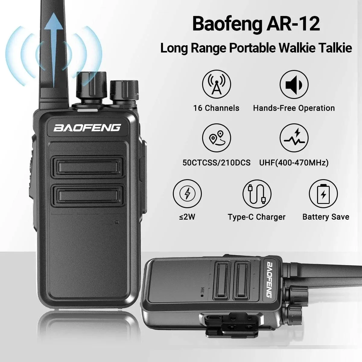 2PCS Baofeng AR-12 Mini Walkie Talkie Wireless Copy Frequency UHF 400-470MHz Type-C USB Long Range For BF-888S Two Way Ham Radio