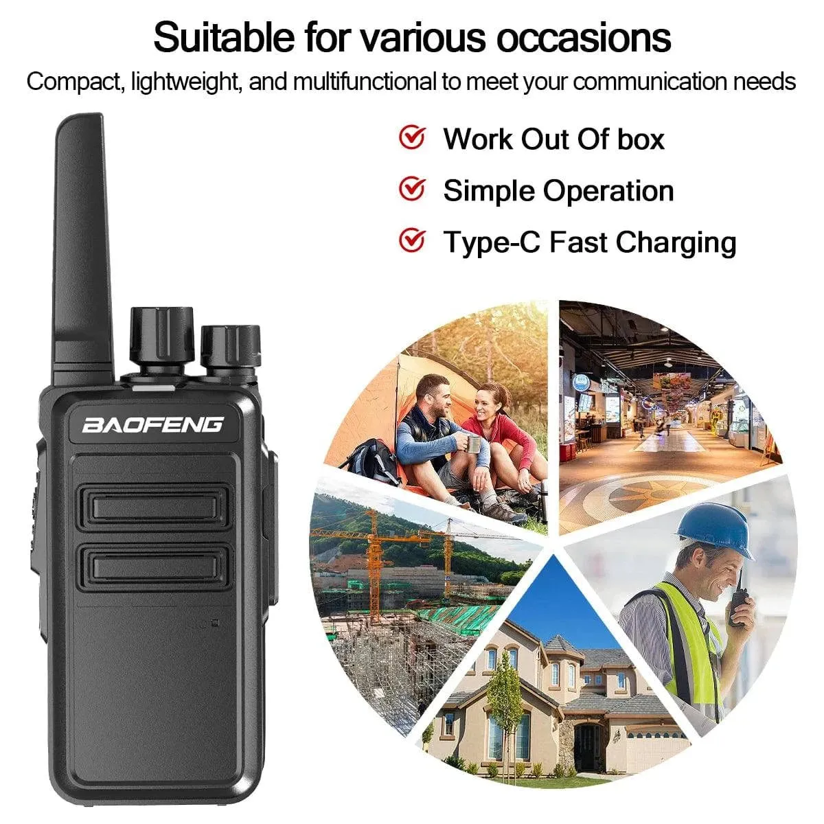 2PCS Baofeng AR-12 Mini Walkie Talkie Wireless Copy Frequency UHF 400-470MHz Type-C USB Long Range For BF-888S Two Way Ham Radio