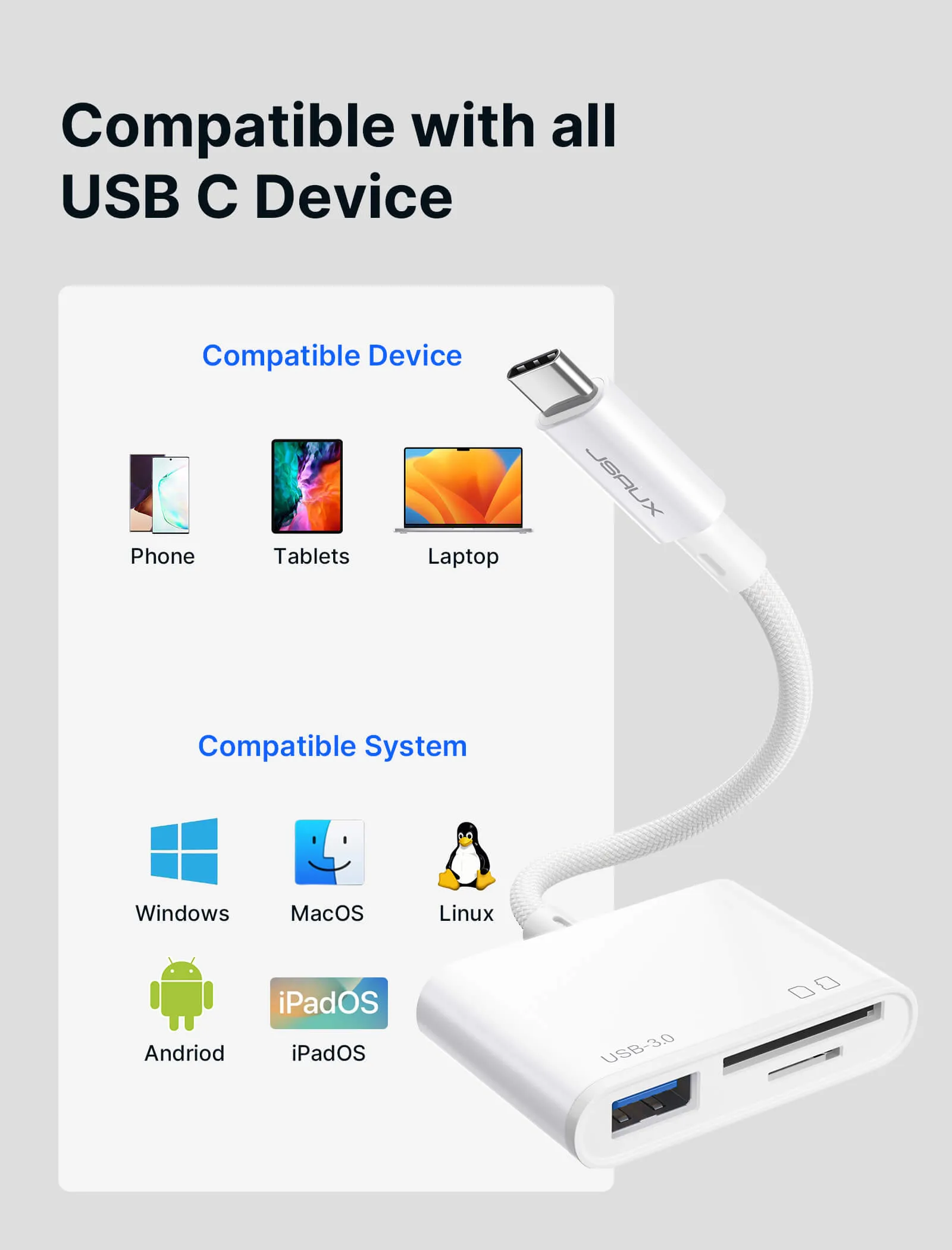 3-in-1 USB C Micro SD Card Reader