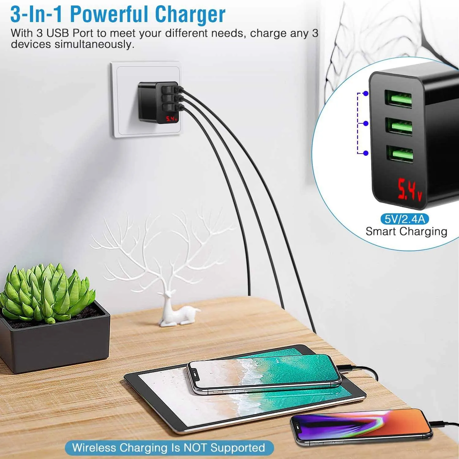 3-Pack: 3-Port USB Wall Charger