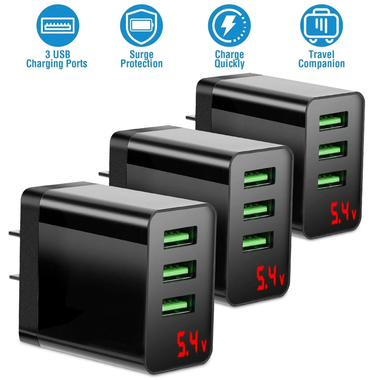 3-Pack: 3-Port USB Wall Charger