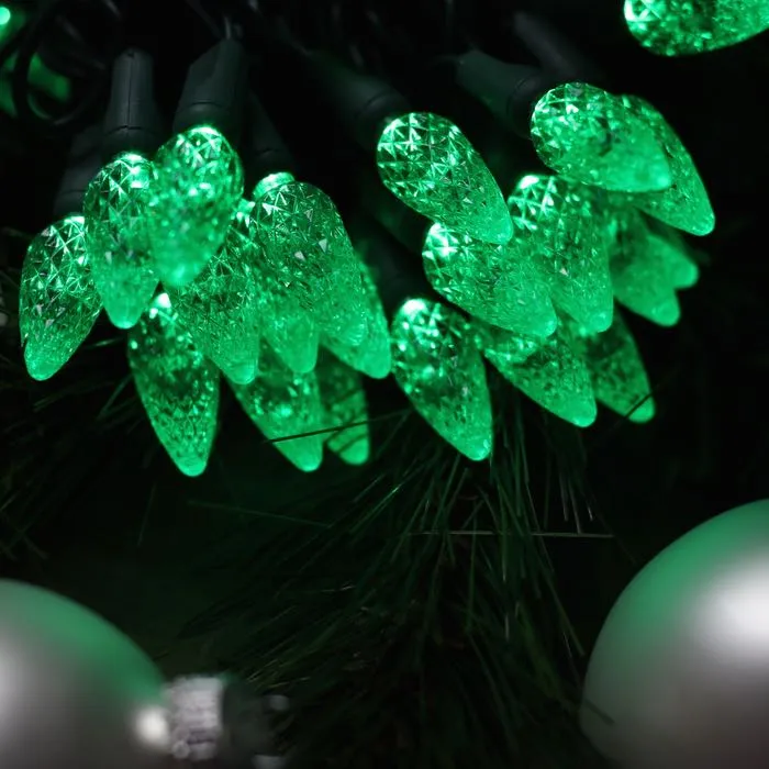 50-light  C6 Green LED Christmas Lights, 4" Spacing Green Wire