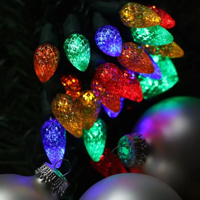 50-light  C6 Multicolor LED Christmas Lights, 4" Spacing Green Wire