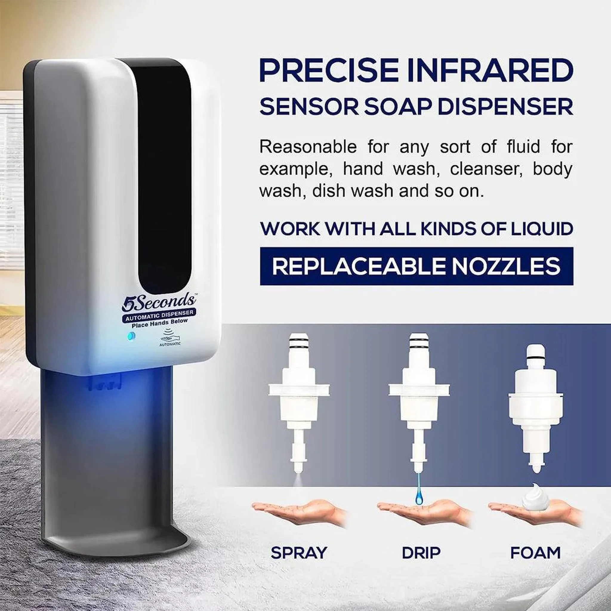 5Seconds Zoho Series 6" White Touchless Automatic Wall-Mount Liquid Soap Dispenser With Infrared Sensor