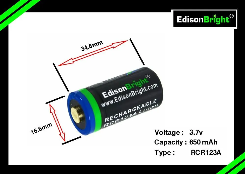 8 Pack Brand New EdisonBright EBR65 16340 (RCR123A) rechargeable Li-ion batteries