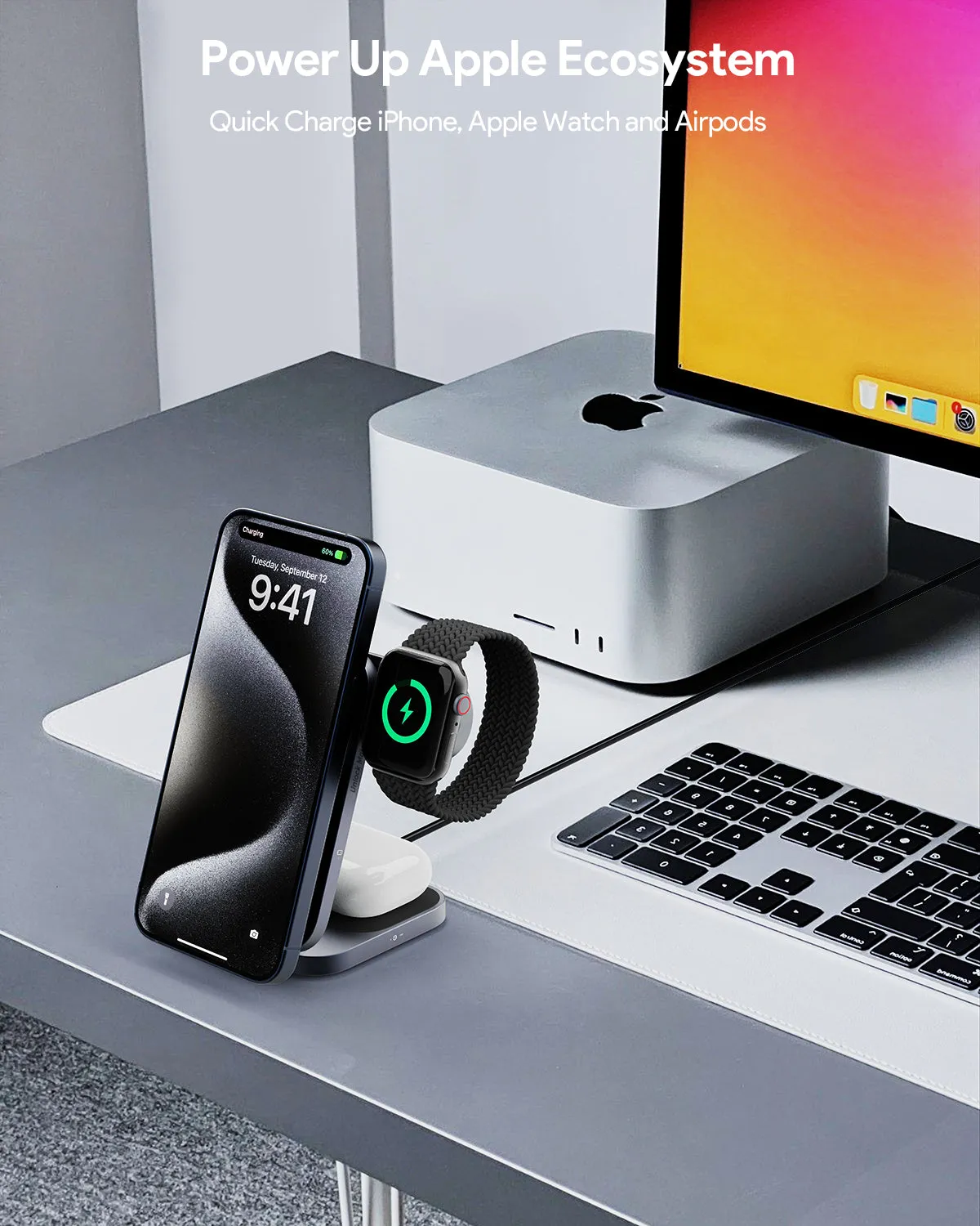 AUKEY LC-MC312 MagFusion Z Qi2 3-in-1 Foldable Magnetic Fast Wireless Charging Station