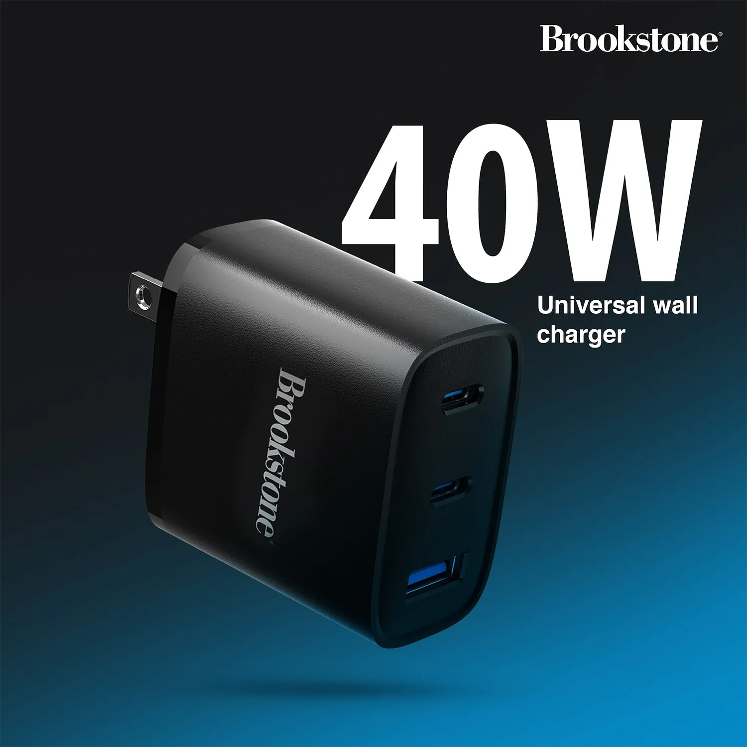 Brookstone Fast Charging Adapter With 3 USB Port, 2 USB Type C And 1 USB A 40W Wall Charger For Apple and Android Phones