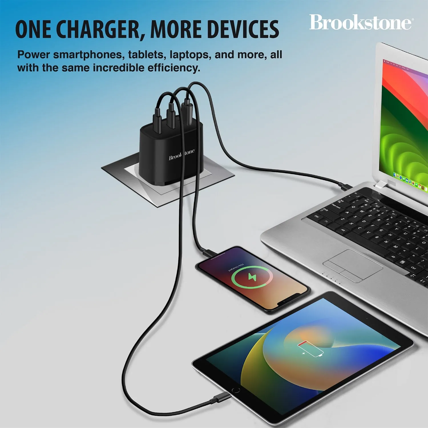 Brookstone Fast Charging Adapter With 3 USB Port, 2 USB Type C And 1 USB A 40W Wall Charger For Apple and Android Phones