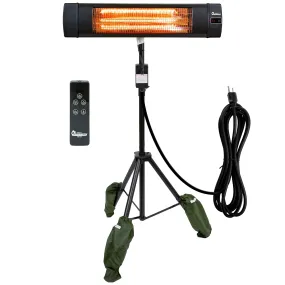 Dr. Infrared Heater DR-338, 1500W carbon infrared heater indoor outdoor portable tripod mount patio garage also wall or ceiling Mount with remote, black