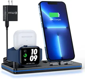 DUMTERR 3 in 1 Charging Station for Apple Products, Portable Charging Dock for iPhone and Airpods Series, Wireless Charging Stand for iWatch 7/6/SE/5/4/3/2, with 18W Adapter