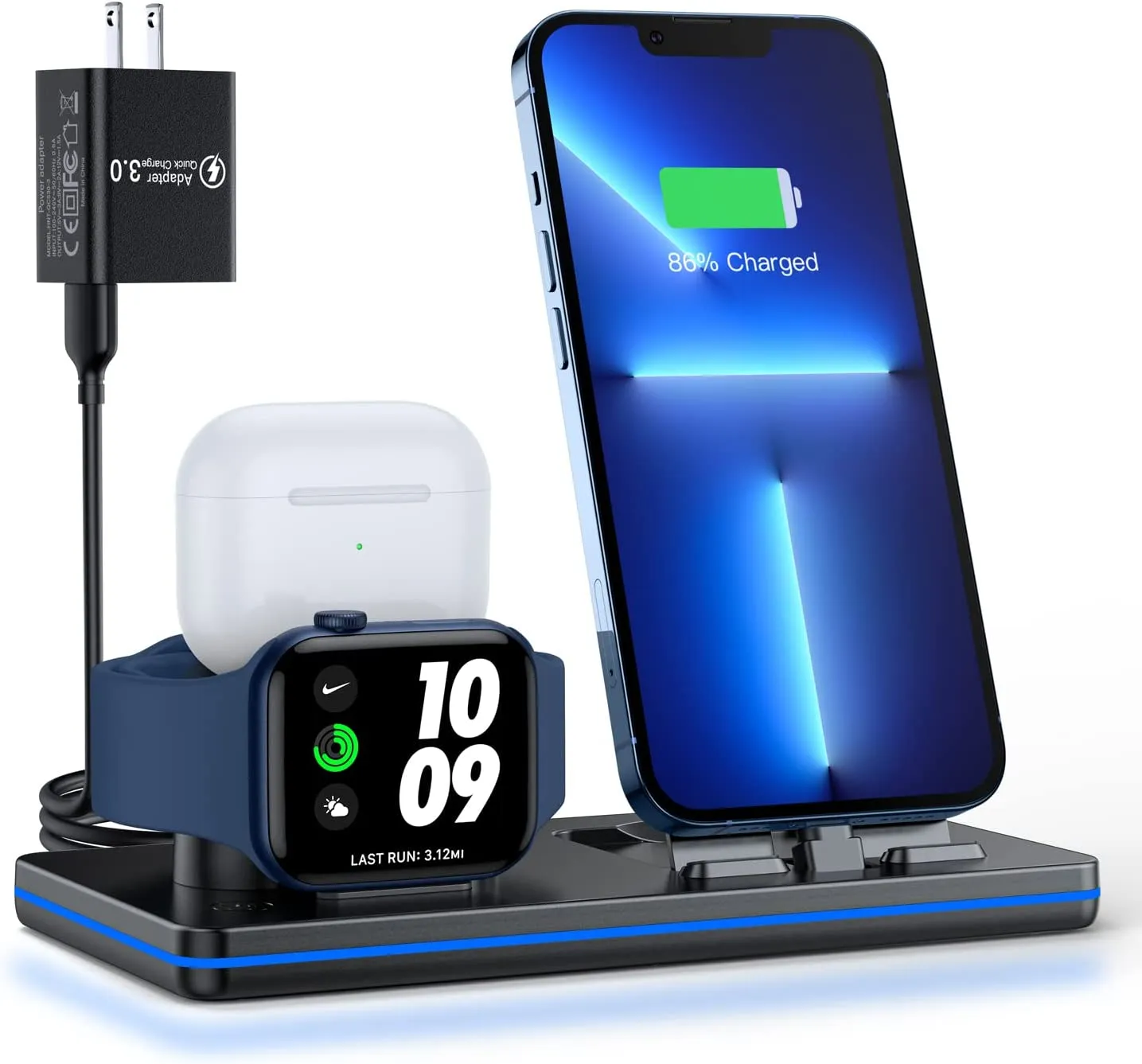 DUMTERR 3 in 1 Charging Station for Apple Products, Portable Charging Dock for iPhone and Airpods Series, Wireless Charging Stand for iWatch 7/6/SE/5/4/3/2, with 18W Adapter