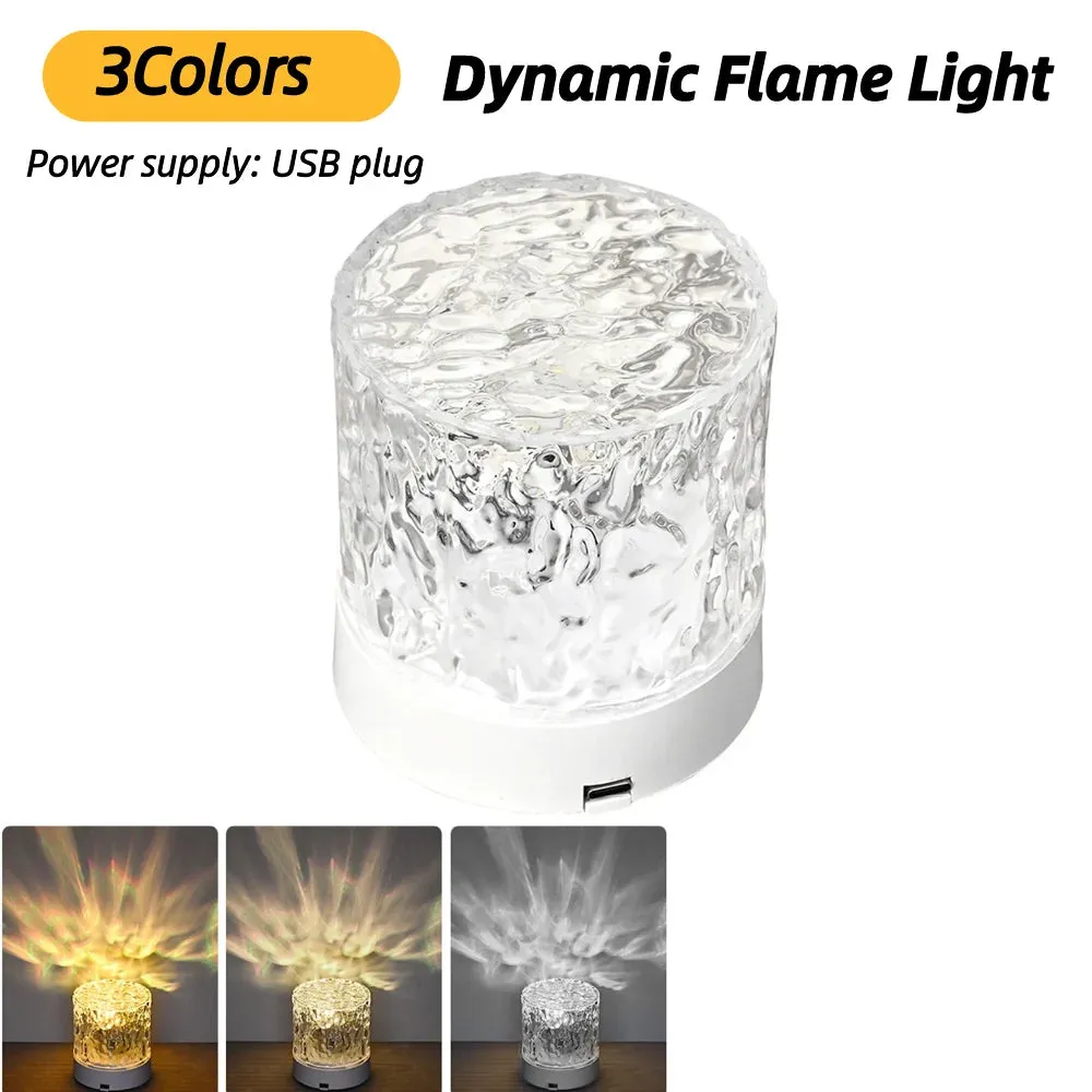 Dynamic Rotating Water Ripple Projector 3/16 Colors Night Light USB Plug Flame Crystal Lamp for Bedside Bedroom Rotating Light