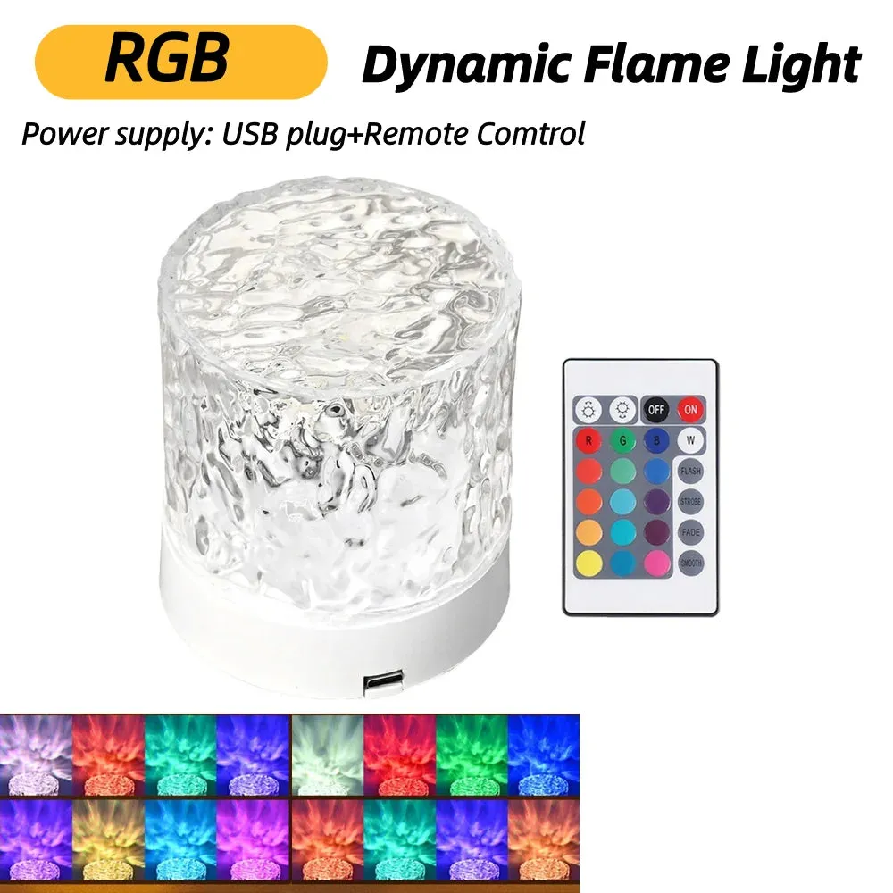 Dynamic Rotating Water Ripple Projector 3/16 Colors Night Light USB Plug Flame Crystal Lamp for Bedside Bedroom Rotating Light