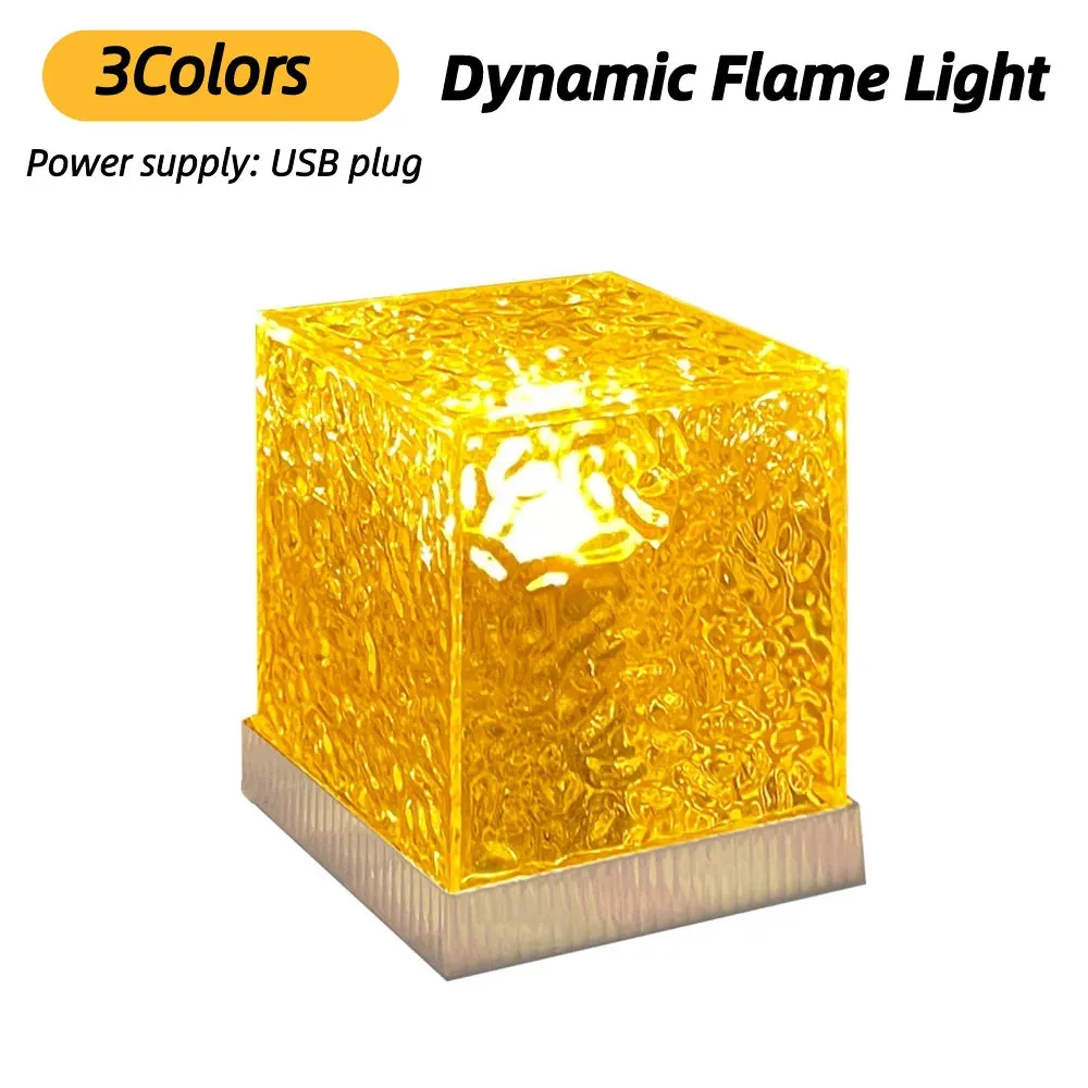 Dynamic Rotating Water Ripple Projector 3/16 Colors Night Light USB Plug Flame Crystal Lamp for Bedside Bedroom Rotating Light