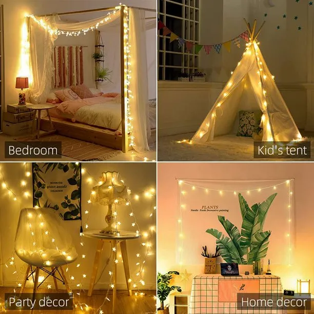 Fairy Stars String Lights Curtain String Lights for Bedroom Window Decorations Wedding Garden Decoration Lights