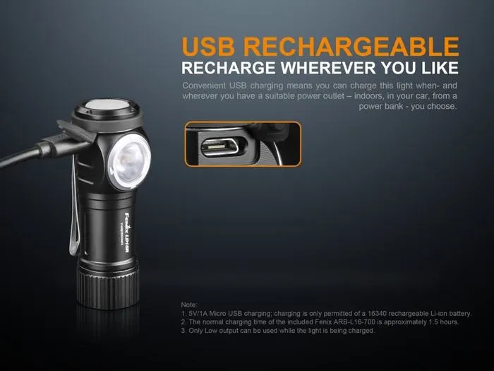 Fenix LD15R 500 Lumen Right-Angled Micro USB Rechargeable Flashlight Cree XP-G3 white LED