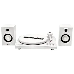 Gemini Record Player Turntable Bluetooth Audio System with Dual Stereo Speakers, White - Certified Refurbished