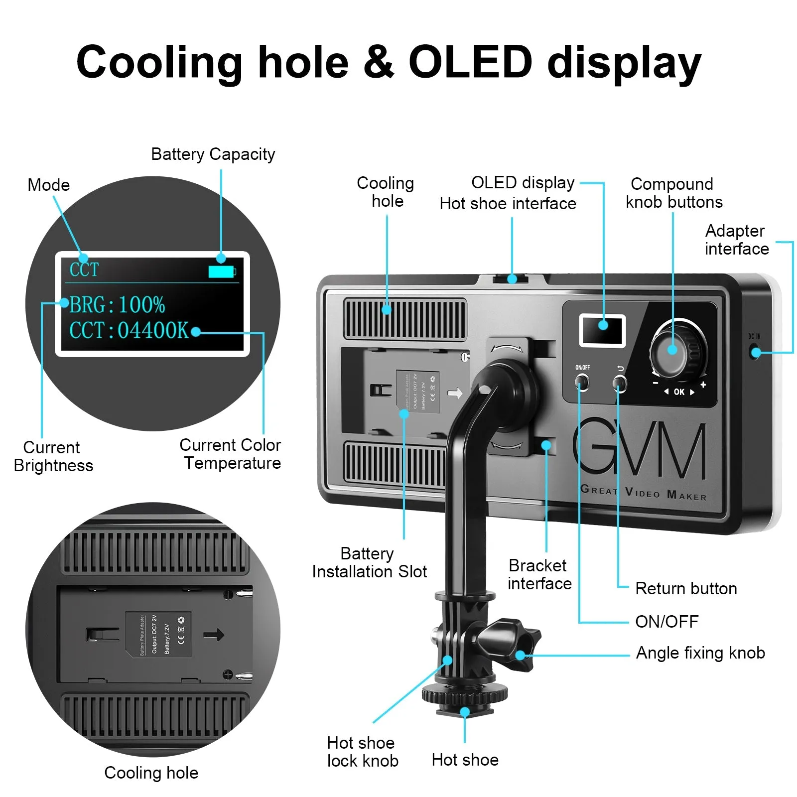 GVM RGB20W On-Camera RGB LED Video Light with Bluetooth APP Control