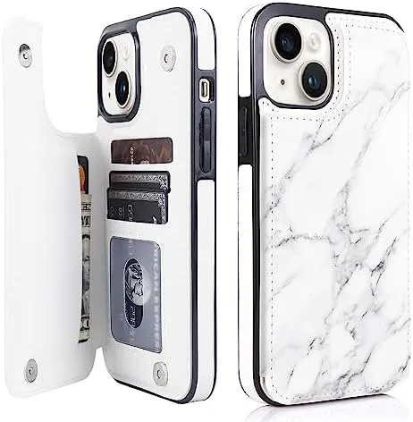 iPhone 15 Plus Wallet Case Card Holder Slot Folio Flip PU Leather Kickstand Double Magnetic Clasp