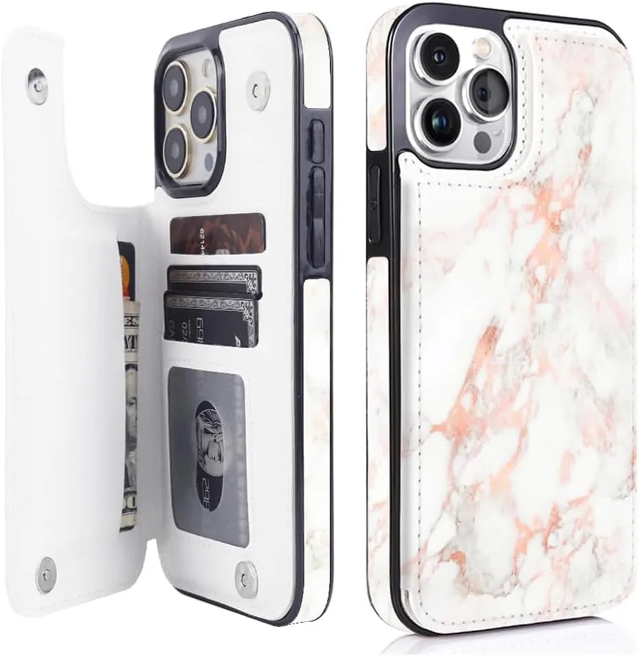 iPhone 15 Plus Wallet Case Card Holder Slot Folio Flip PU Leather Kickstand Double Magnetic Clasp