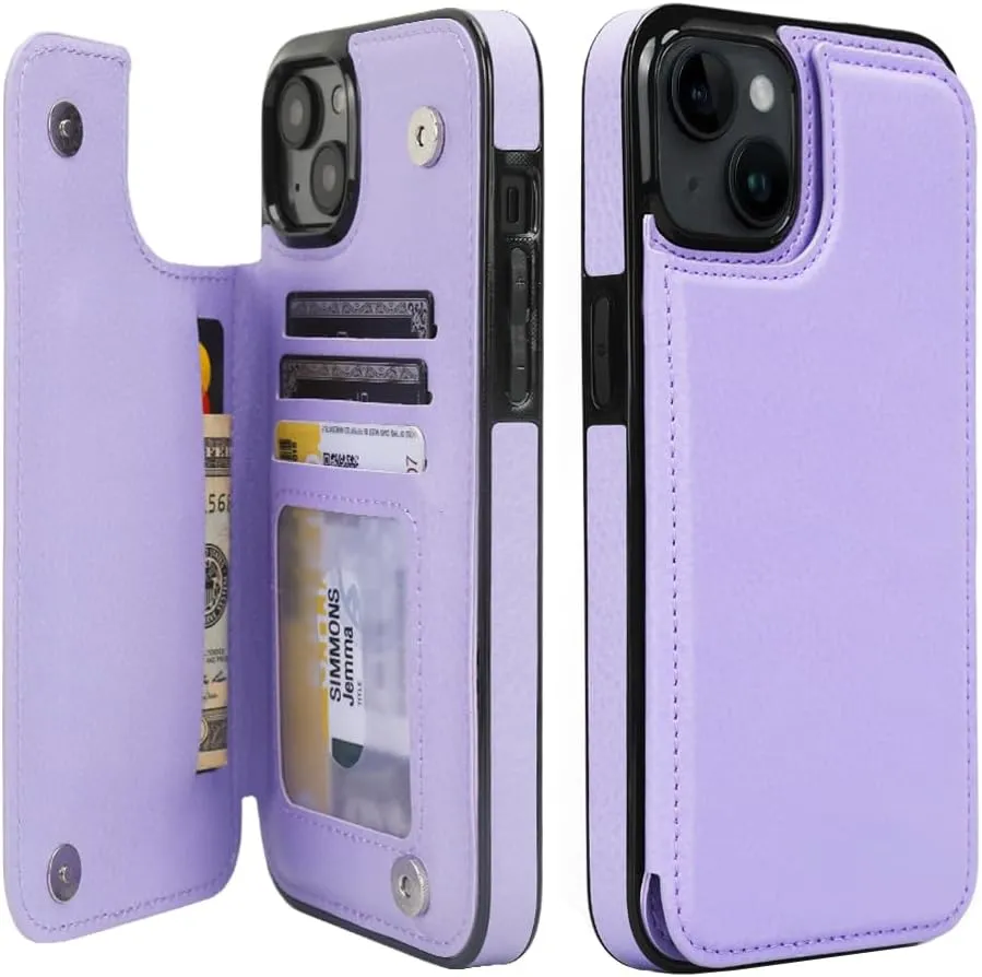 iPhone 15 Pro Leather Kickstand Double Magnetic Clasp RFID Blocking Design Cover 6.1 Inch