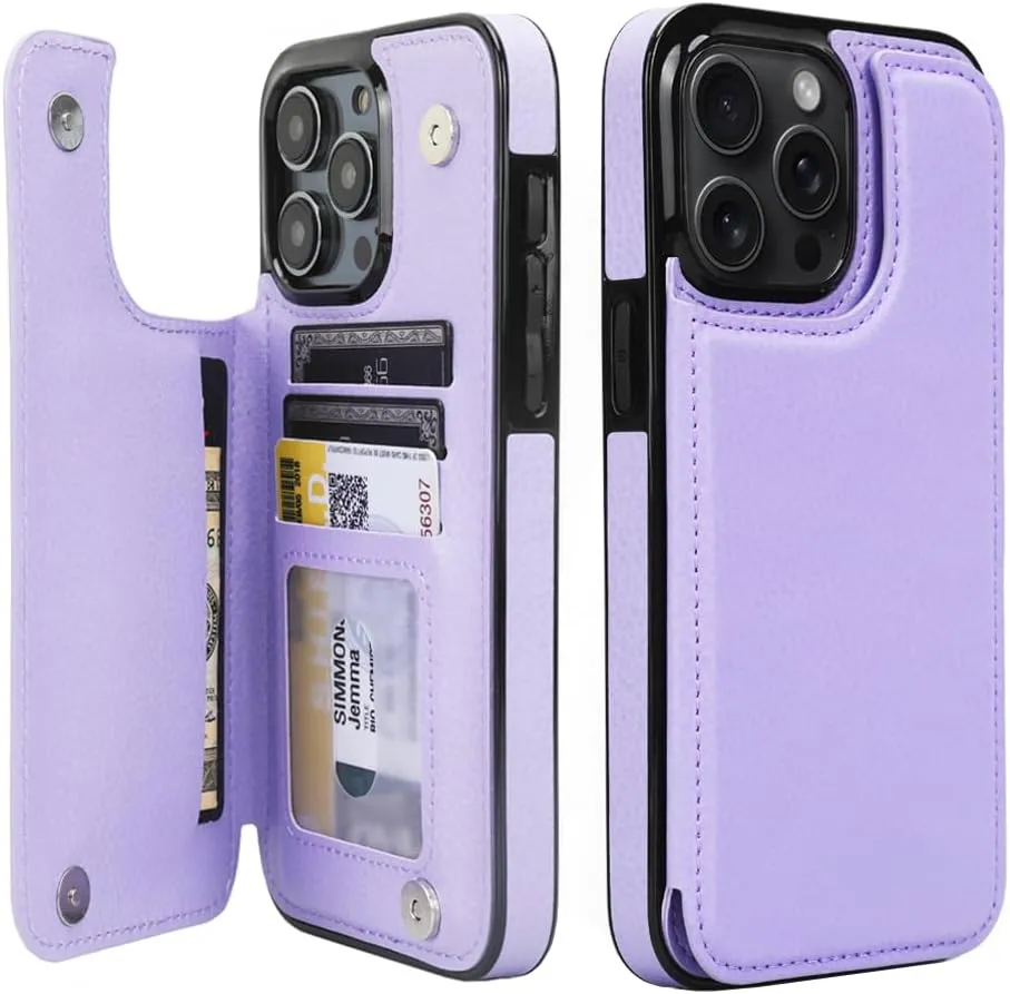 iPhone 15 Pro Leather Kickstand Double Magnetic Clasp RFID Blocking Design Cover 6.1 Inch