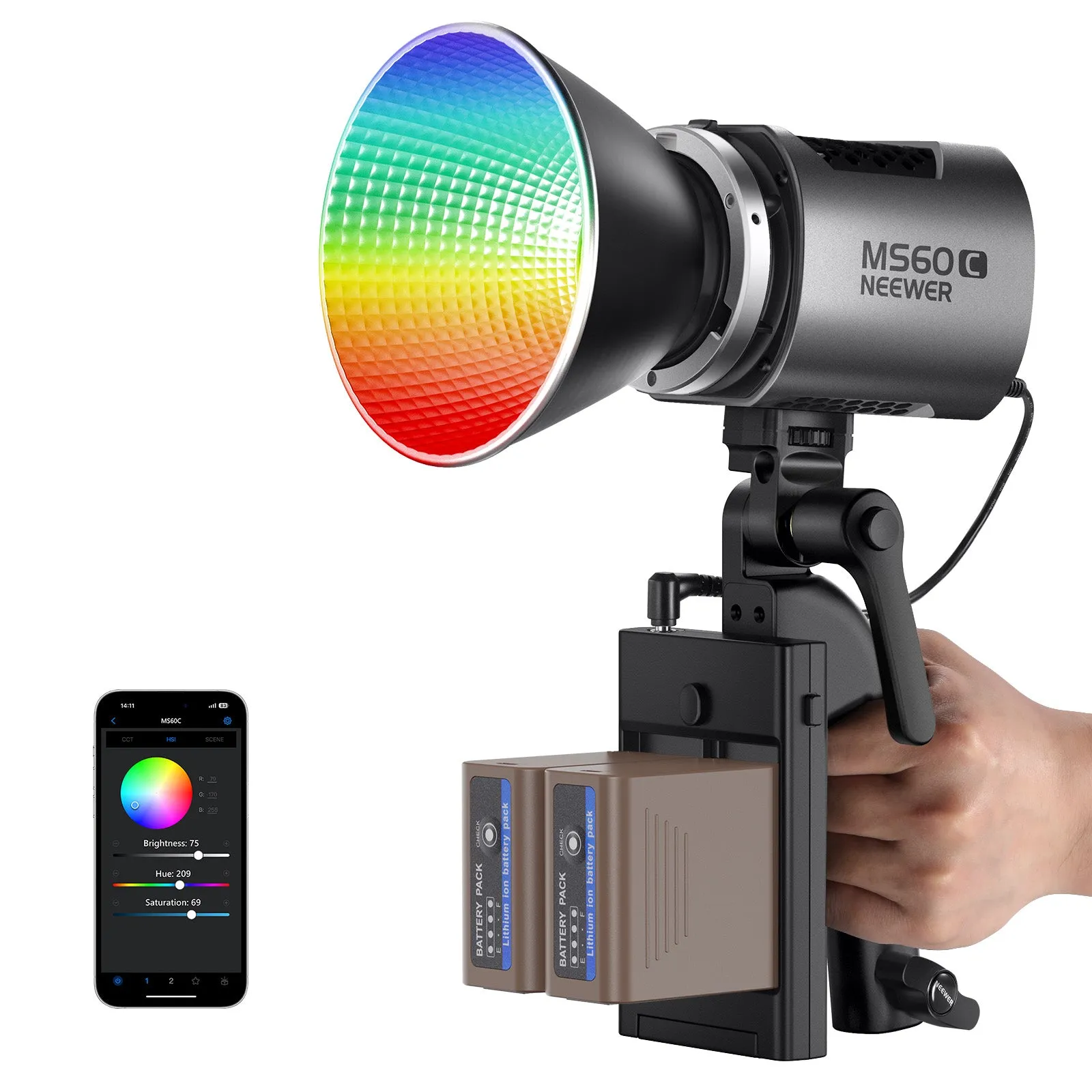 NEEWER MS60C RGB LED Video Light Handheld Spotlight