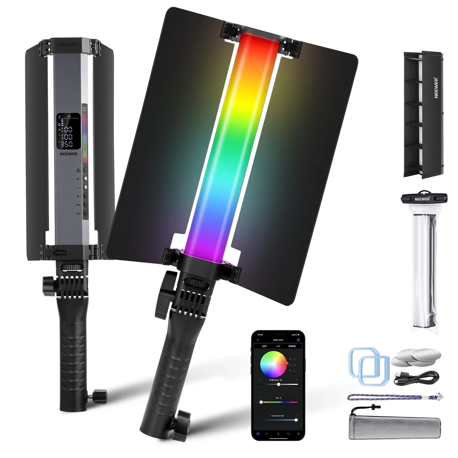 NEEWER RGB1 LED Tube Light Stick with Metal Barndoor Handle