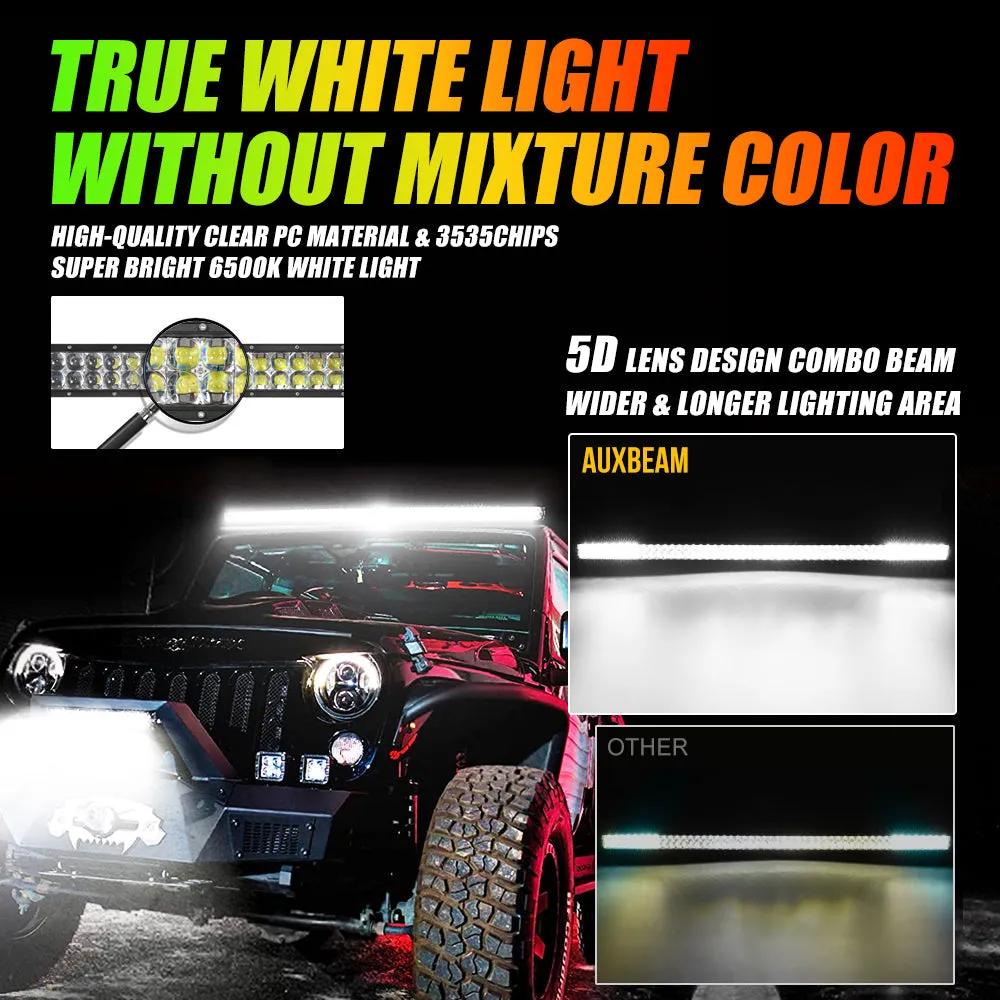 New 52 Inch V-PRO Series Straight RGBW Color Changing Off Road Led Light Bar & RGB LED Rock Light Set Combo