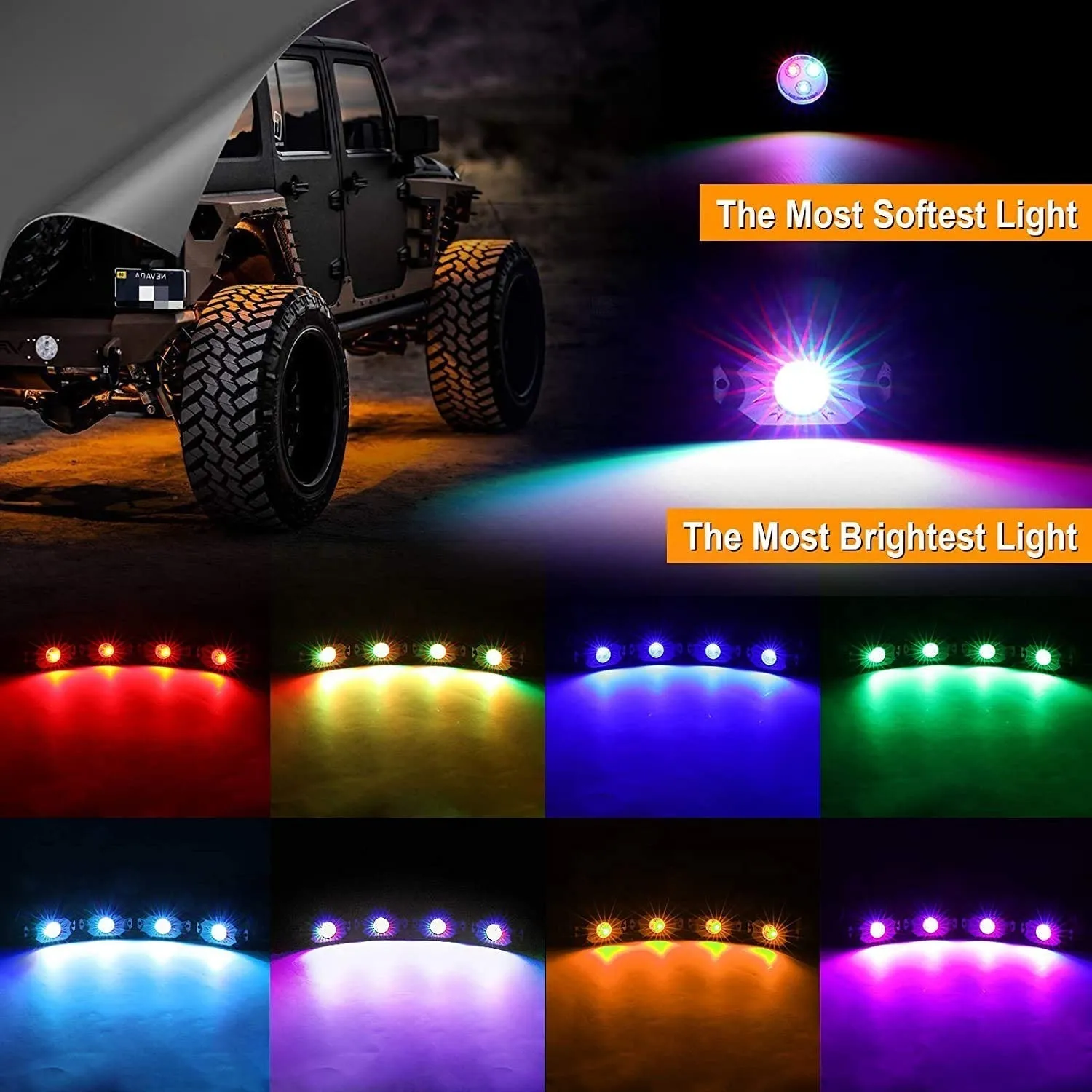 New 52 Inch V-PRO Series Straight RGBW Color Changing Off Road Led Light Bar & RGB LED Rock Light Set Combo