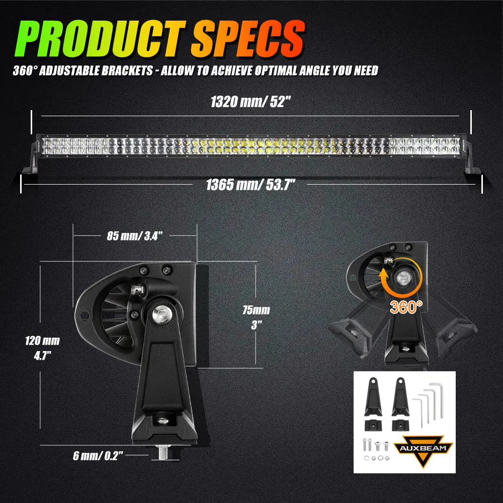 New 52 Inch V-PRO Series Straight RGBW Color Changing Off Road Led Light Bar & RGB LED Rock Light Set Combo