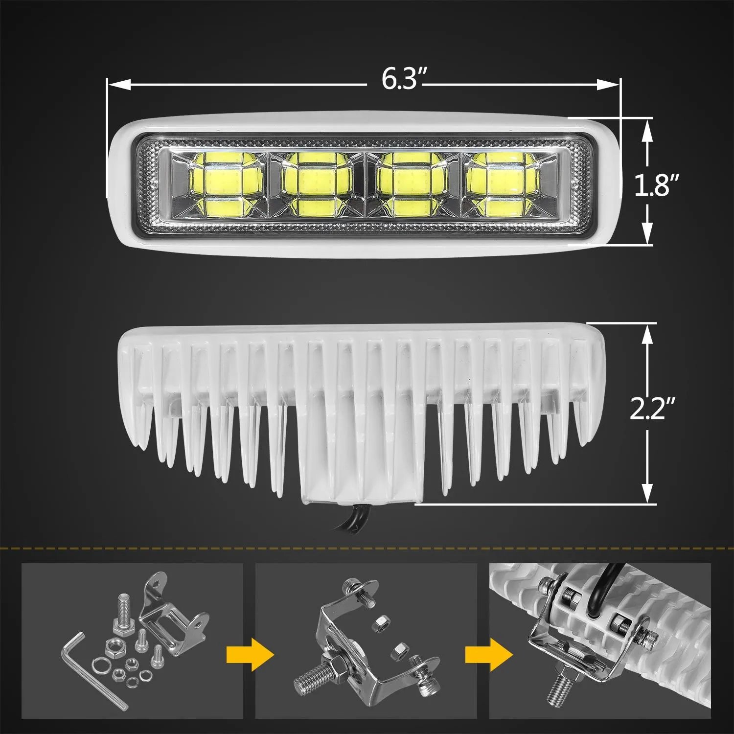 Partsam Waterproof Led Boat Lights White Beam 6.3 inch 36W IP67 Waterproof Deck Dock Marine Light 4000LMS 150¡ãFlood Light 12/24V Light Bar Aluminum Housing w/180¡ãAdjustable Mounting Bracket(2pcs/4pcs)