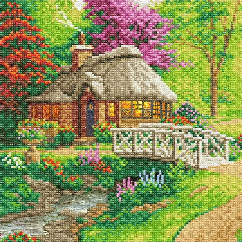 "Friendship Cottage" by Thomas Kinkade Crystal Art Kit 30x30cm