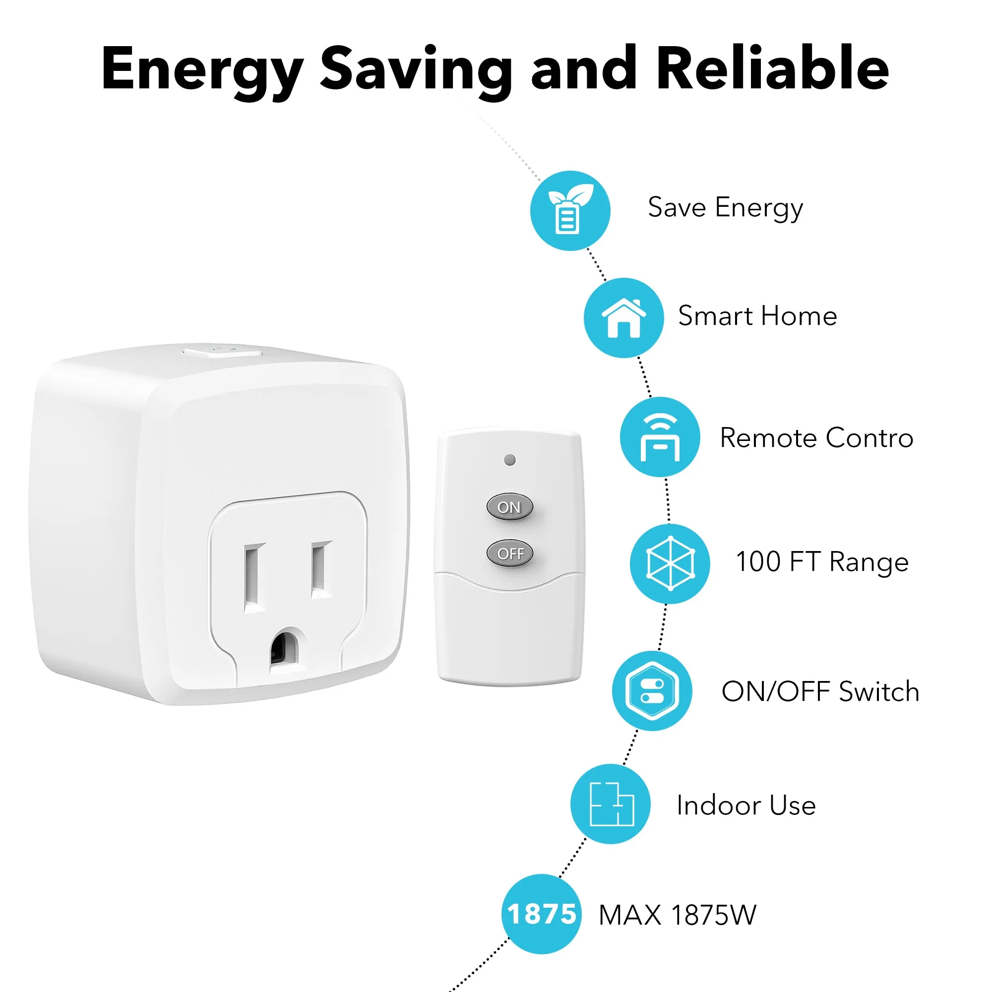 Remote Control Mini Wireless Light Switch Outlet 3 Outlets HBN