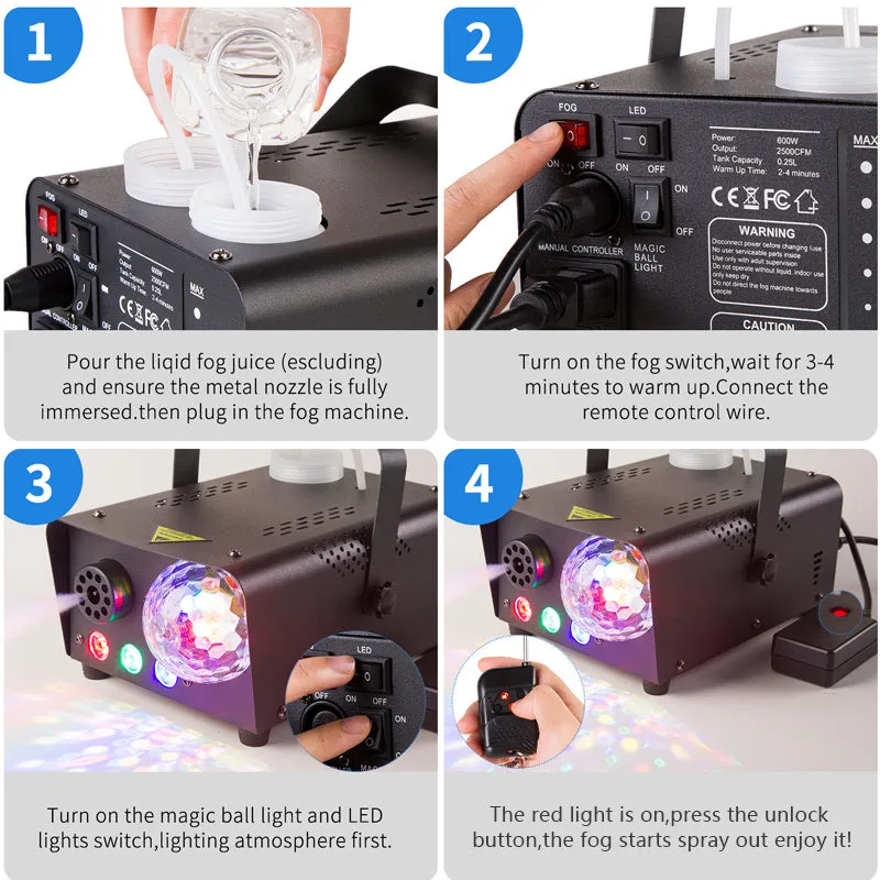 Saker Fog Machine with Disco Ball Lights