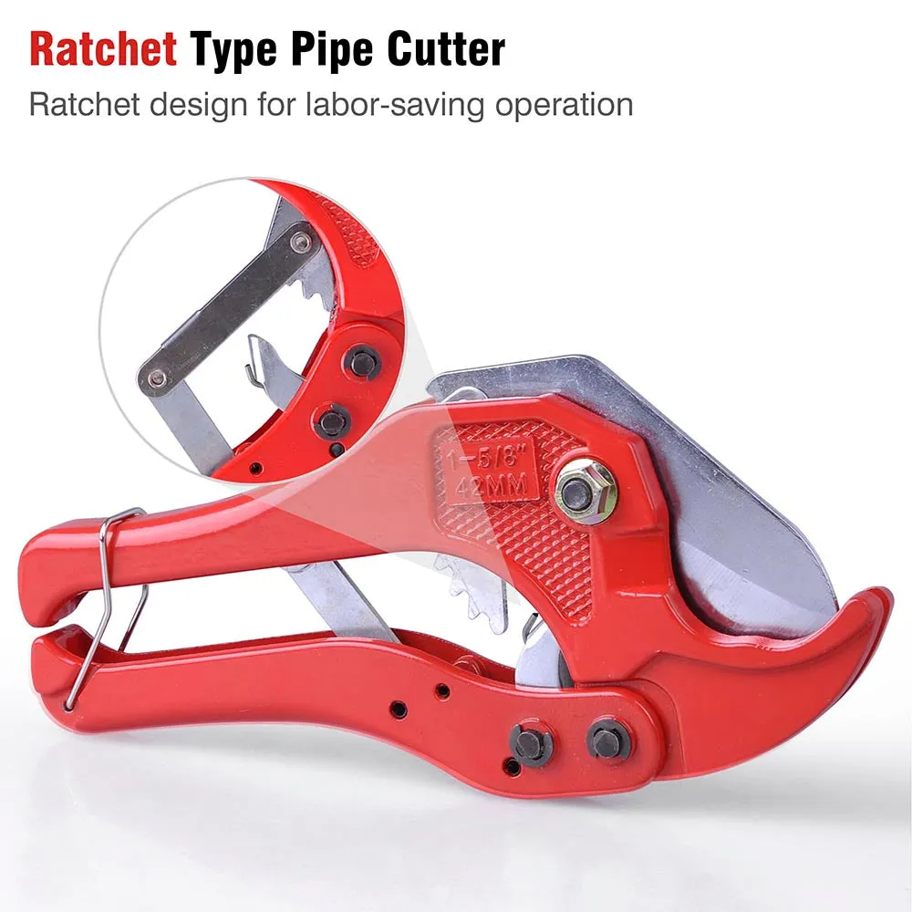 TheLAShop 1-5/8" Ratchet PEX PVC Pipe and Tube Cutter Red