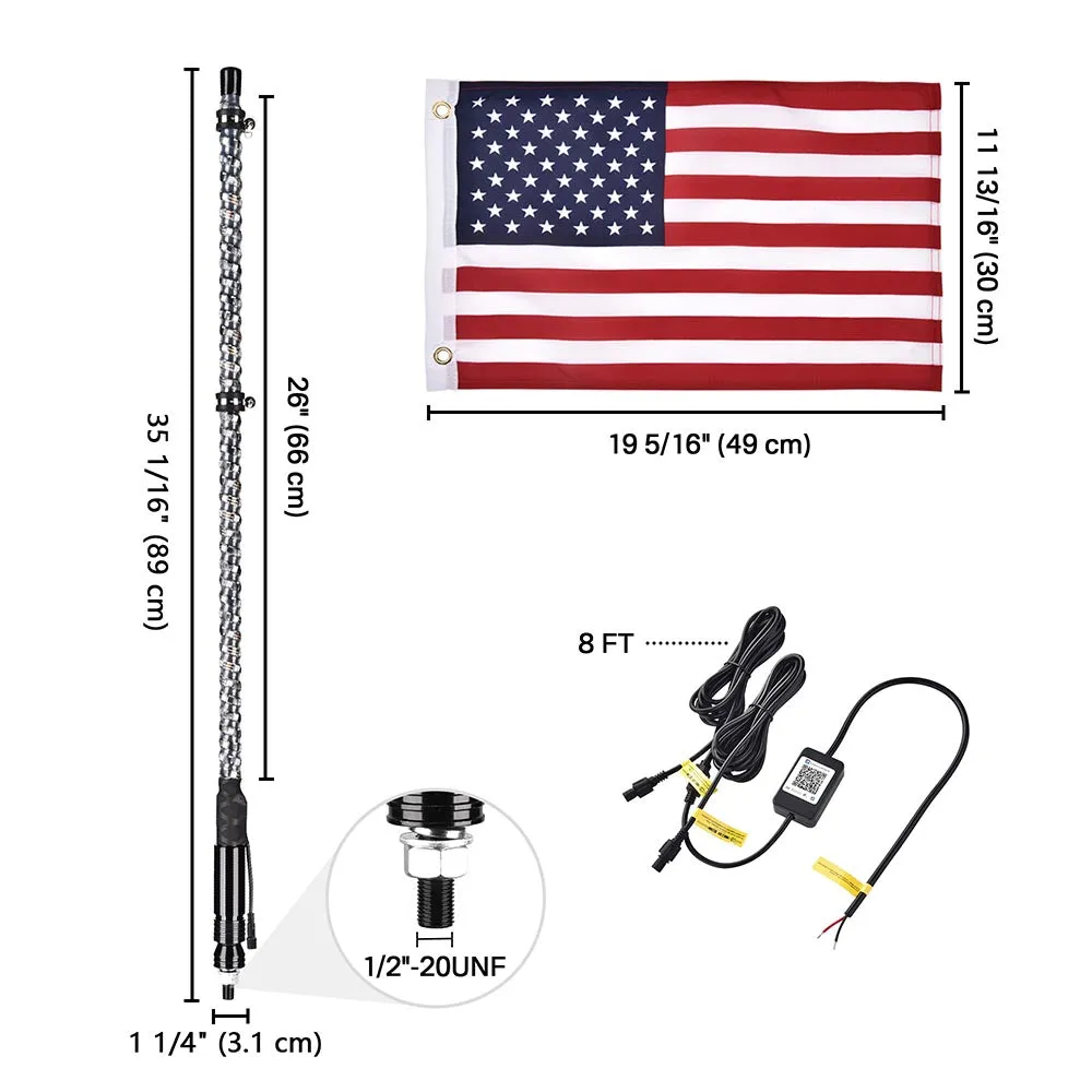 TheLAShop 3ft Lighted Flag Pole RGB APP & Remote 2ct/PK