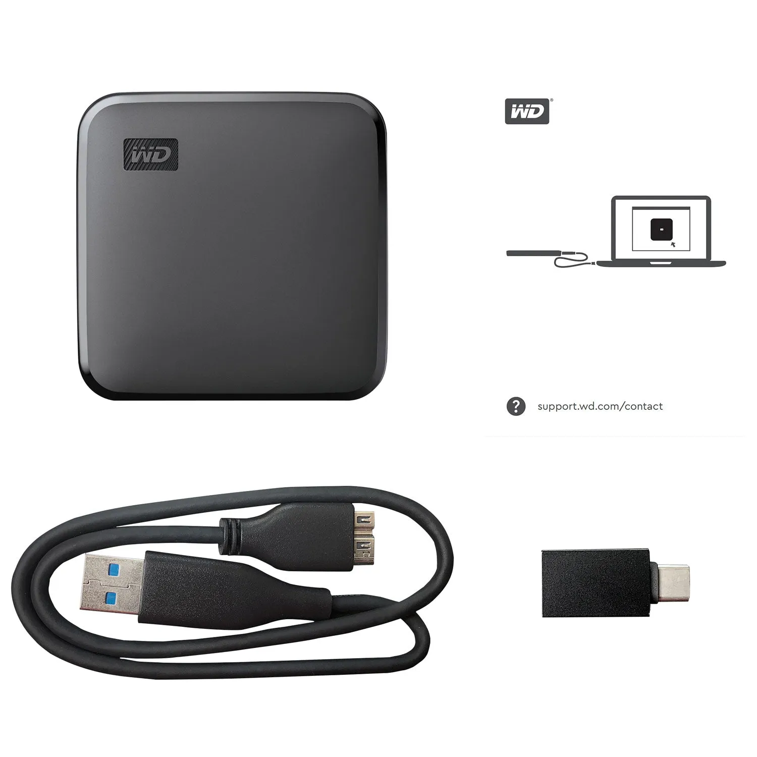 WD Elements SE 1TB USB 3.0 External Solid State Drive (WDBAYN0010BBK-WESN)